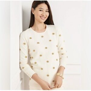 Talbots Cream Knit Gold Accents Tinsel Holiday Sweater - Size LP